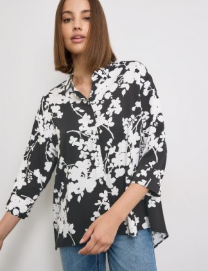 TAIFU 3/4-sleeve blouse with a floral print Bluse Svarte | UKVG6078