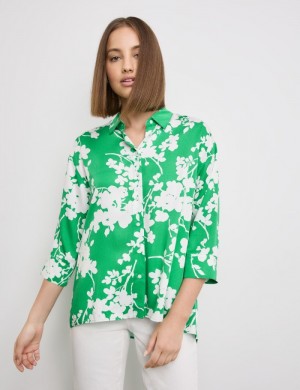 TAIFU 3/4-sleeve blouse with a floral print Bluse Grønn | CJON1424