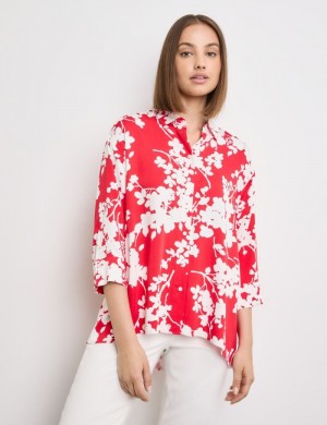 TAIFU 3/4-sleeve blouse with a floral print Bluse Rød | CELS5210