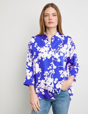 TAIFU 3/4-sleeve blouse with a floral print Bluse Blå | DHXL2200