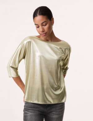 TAIFU 3/4-sleeve top in a metallic look T-skjorte Grønn | PAVE8092