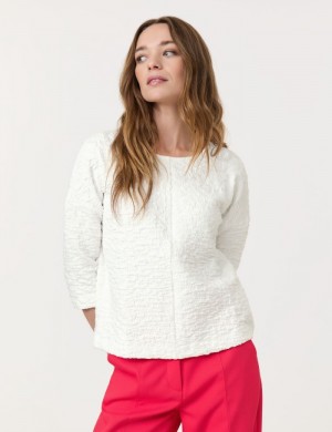 TAIFU 3/4-sleeve top in textured jersey T-skjorte Hvite | IXGU5313