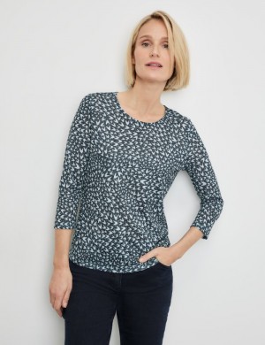 Gerry Weber 3/4-sleeve top made of burnout fabric T-skjorte Blå | PART7704