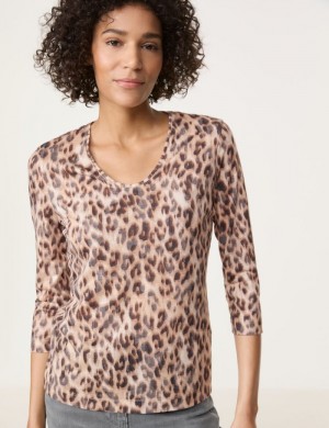 Gerry Weber 3/4-sleeve top made of burnout fabric T-skjorte Beige | BRYT5648