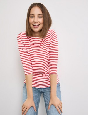 TAIFU 3/4-sleeve top with a striped print T-skjorte Rød | RXYI6392