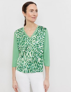 Gerry Weber 3/4-sleeve top with fabric panelling T-skjorte Grønn | VLRY5495