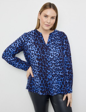 SAMOON Animal print tunic Bluse Blå | DYTJ6607