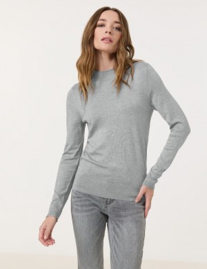 TAIFU Basic fine knit jumper with a turtleneck Strikkevarer Grå | HZOI7313