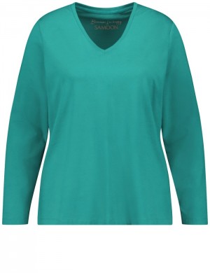 SAMOON Basic long sleeve top T-skjorte Blå | DYDA1427