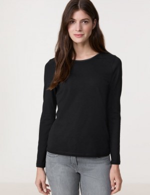 Gerry Weber Basic long sleeve top with a satin trim T-skjorte Svarte | MDSB7322