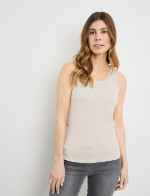 Gerry Weber Basic top in sustainable stretch cotton T-skjorte Beige | LYXO8895