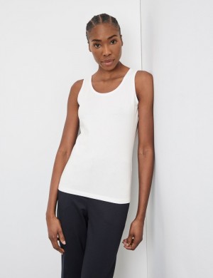 Gerry Weber Basic top in sustainable stretch cotton T-skjorte Hvite | BWQM6032