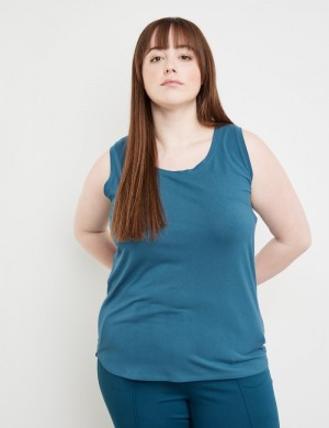 SAMOON Basic top with side slits T-skjorte Blå | RWPH5652