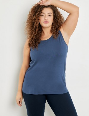 SAMOON Basic top with side slits T-skjorte Blå | QXPB3968