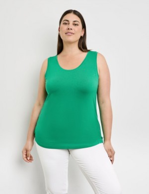 SAMOON Basic top with side slits T-skjorte Grønn | DZLU3952