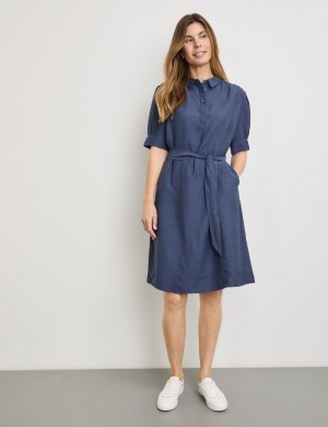 Gerry Weber Blouse dress with a waistband and percentage of linen Kjole Blå | EXNZ0105