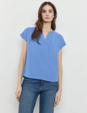 TAIFU Blouse top with a chiffon layer T-skjorte Blå | GKZL4659