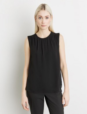 TAIFU Blouse top with a chiffon layer T-skjorte Svarte | VDHP6157