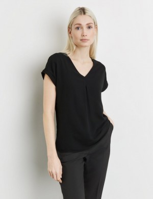 TAIFU Blouse top with a chiffon layer T-skjorte Svarte | FVUG3990