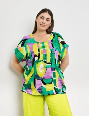 SAMOON Blouse top with a colourful print Bluse Grønn | YBCB7389