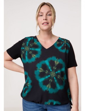 SAMOON Blouse top with a drawstring T-skjorte Svarte | GCWE4369