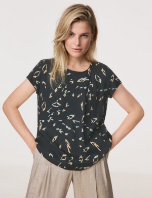 TAIFU Blouse top with an all-over print Bluse Svarte | CQFI1681