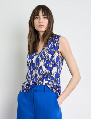 TAIFU Blouse top with an all-over print Bluse Blå | ISIG8637