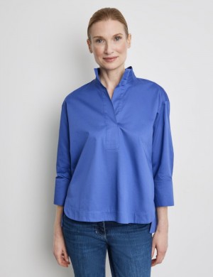 Gerry Weber Blouse with 3/4-length sleeves and a box pleat Bluse Blå | CDDL0997