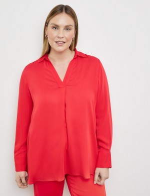 SAMOON Blouse with a V-neckline and collar Bluse Rød | QTNY2537