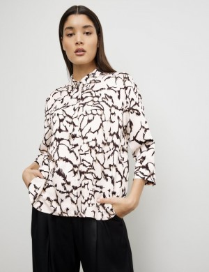 TAIFU Blouse with an all-over print Bluse Beige | PQUB2139