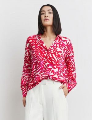 TAIFU Blouse with an all-over print Bluse Rød | MFSO2755