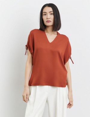 TAIFU Blouse with gathered short sleeves Bluse Brune | TCTZ7282