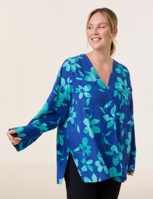 SAMOON Casual blouse with a floral print Bluse Blå | JEEE4365