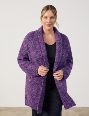 SAMOON Casual cardigan with a bouclé finish Strikkevarer Lilla | OIRT9505