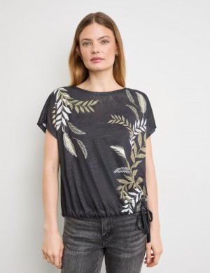 TAIFU Casual top with a drawstring hem T-skjorte Svarte | EDBF0299