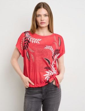 TAIFU Casual top with a drawstring hem T-skjorte Rød | YCPJ8973