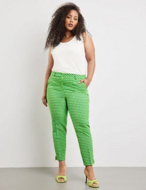 SAMOON Check 7/8-length trousers made of seersucker, Greta Bukser Grønn | GENX4044