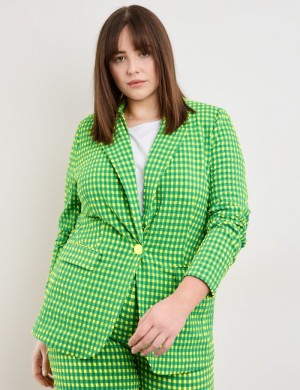 SAMOON Check blazer made of seersucker Blazere Grønn | KFEZ1032