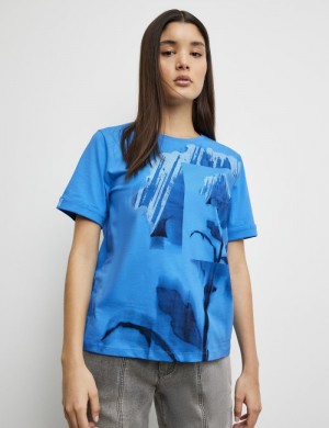 TAIFU Cotton T-shirt T-skjorte Blå | PTRY5012