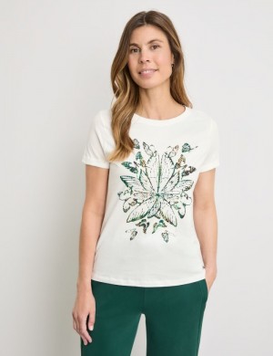 Gerry Weber Cotton T-shirt with a front print T-skjorte Hvite | MHTD9082