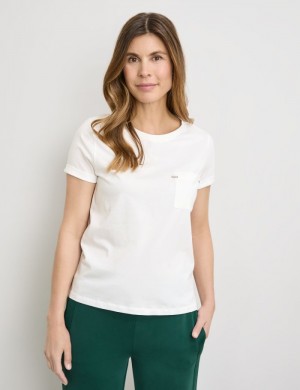 Gerry Weber Cotton T-shirt with decorative rhinestones T-skjorte Hvite | IEIA4220