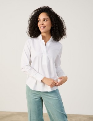 Gerry Weber Cotton blouse with a decorative stand-up collar Bluse Hvite | OTLY5549