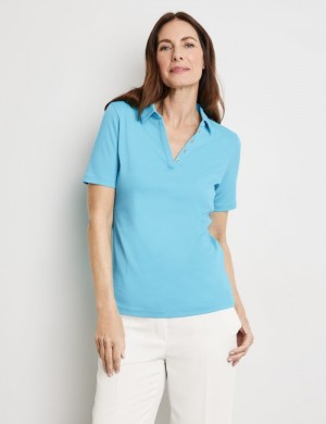 Gerry Weber Cotton polo shirt T-skjorte Blå | OAGV6944