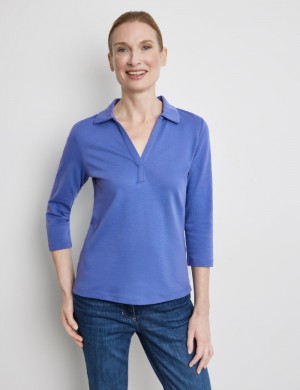 Gerry Weber Cotton polo shirt with 3/4-length sleeves T-skjorte Blå | RVGW4155