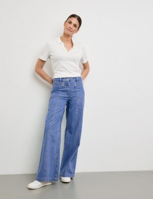 Gerry Weber Cotton/linen jeans MIR꞉JA WIDE LEG Bukser Blå | RSXP9158