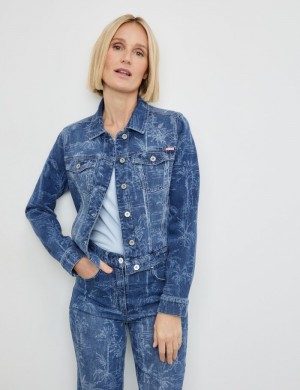 Gerry Weber Denim jacket with a subtle palm tree design Jakker Blå | DLHQ9584