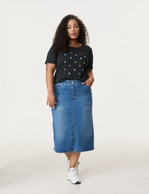 SAMOON Denim midi skirt Skjørt Blå | SSIK2443