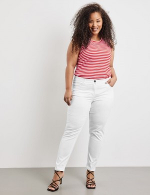 SAMOON Elasticated 7/8-length jeans Bukser Hvite | XAFU8034