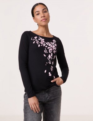 TAIFU Embellished long sleeve top made of organic cotton T-skjorte Svarte | FKBM1998