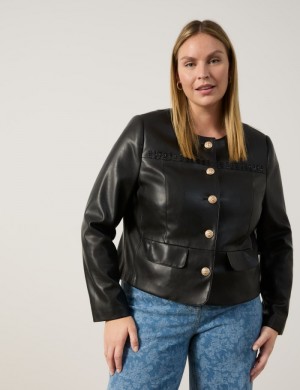 SAMOON Faux leather blazer jacket Blazere Svarte | PZLF2537